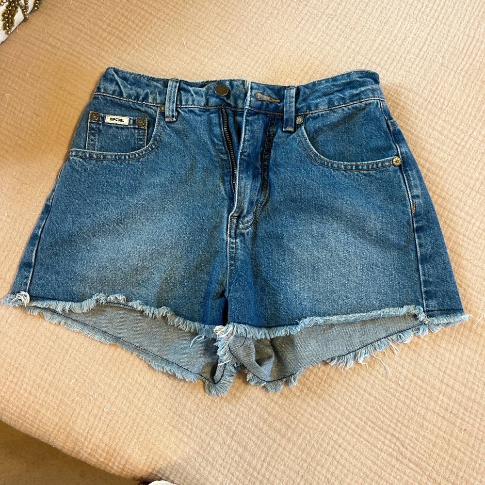Rip Curl Blue Jean Shorts with Distressed Hem